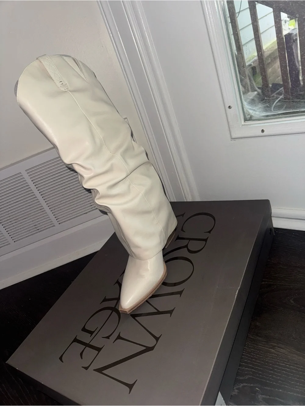 Crown Vintage Cream Over-the-Knee Pointed-Toe Boots
